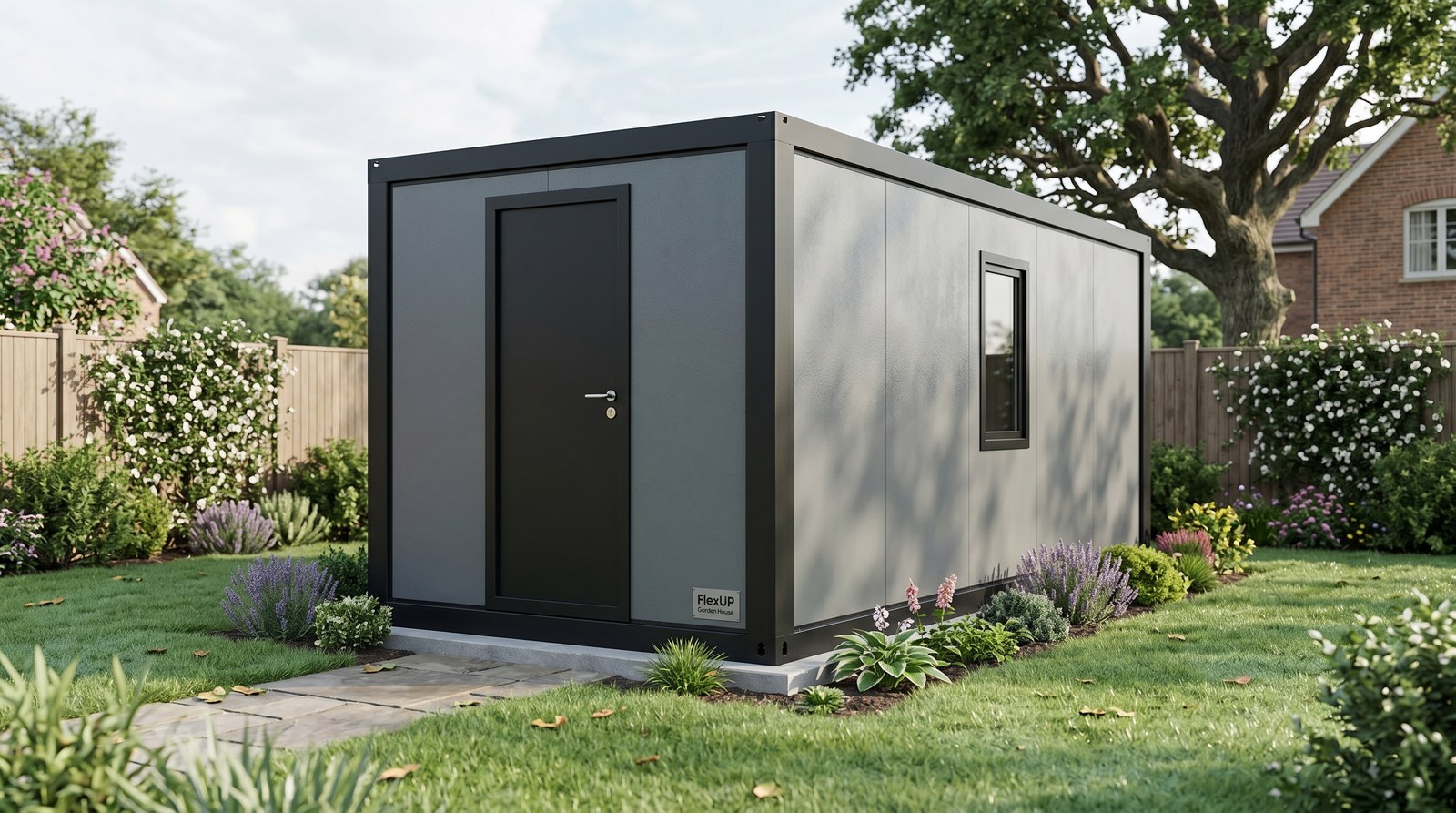 FlexUP skládací kontejner Light Grey na zahradě